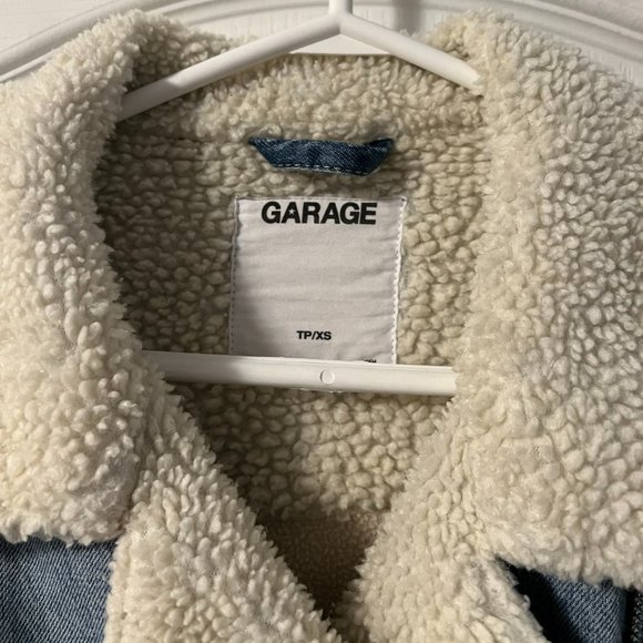 Garage Sherpa Fur Denim Aviator Crop Jacket - Picture 2 of 7